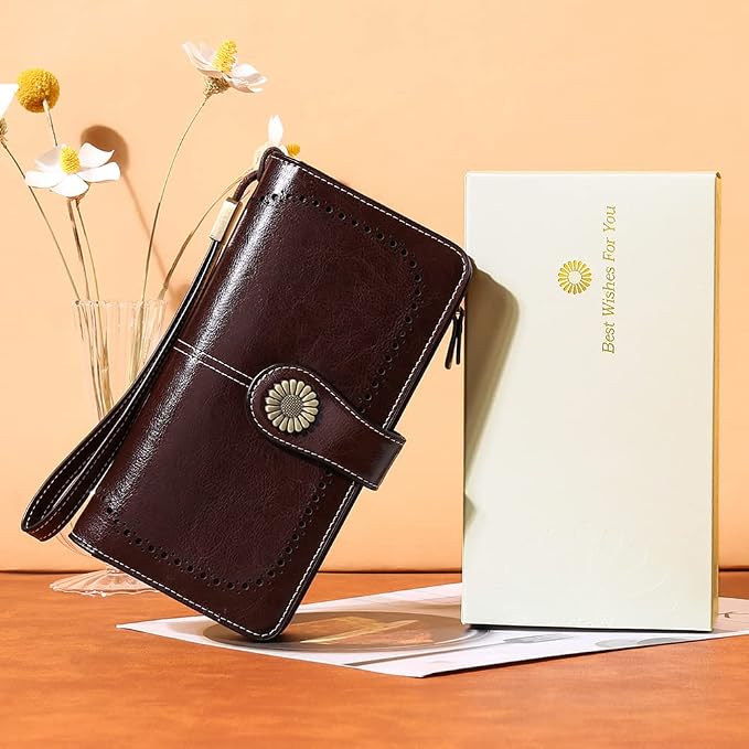 SENDEFN Wallets for Women Leather Credit Card Holder with RFID Blocking Large Capacity Wristlet | with RFID Blocking - Image 4