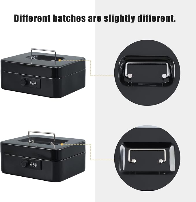 xydled Steel Cash Box Safe with Combination Lock,Money Safe Box with Removable Coin Tray,Medium,7.87"x 6.30"x 3.54",Black - Image 9