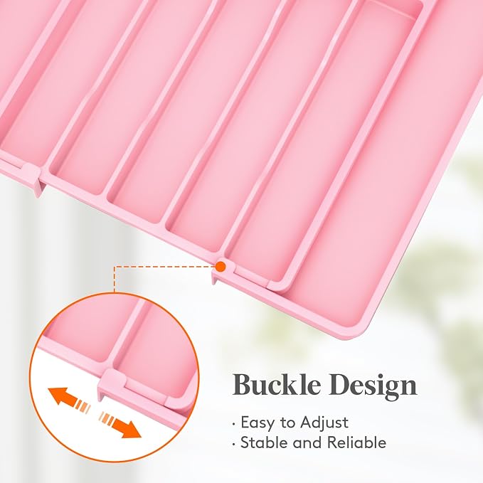 Lifewit Expandable Silverware Drawer Organizer, Kitchen Utensil Tray | BPA-free Plastic Flatware Cutlery Holder, Space-Saving Storage for Spoons Forks Knives, 11-18 x 14 x 1.5“, Pink - Image 6
