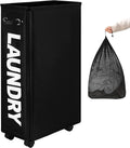 DOKEHOM 29" Enlarged Slim Rolling Laundry Basket Hamper on Wheels, Black | Collapsible tall laundry hamper with removable mesh wash bag. Foldable narrow corner clothes storage bin for small spaces by DOKEHOM