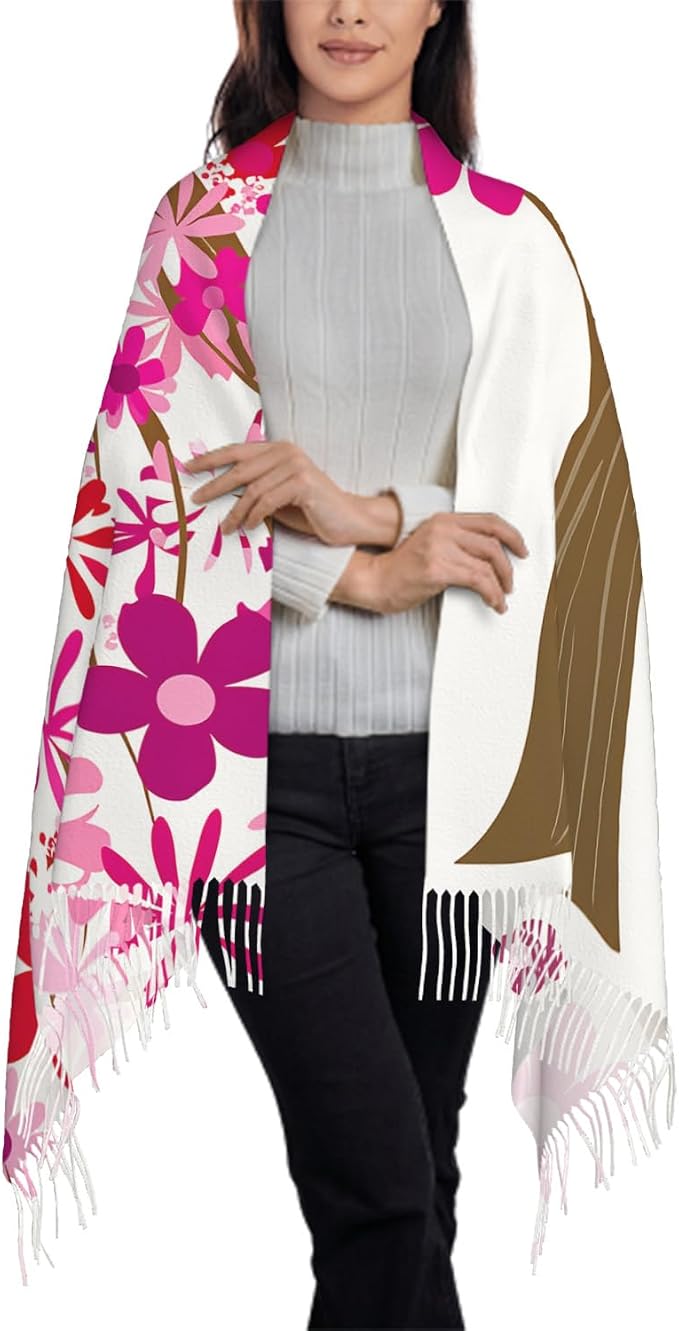 IBILIU Oversize Scarf for Women Floral Flower Purple Prune Color Scarf Tassel Scarves Fall Winter Shawl Wraps - 77.6 x 28.3in - Image 3