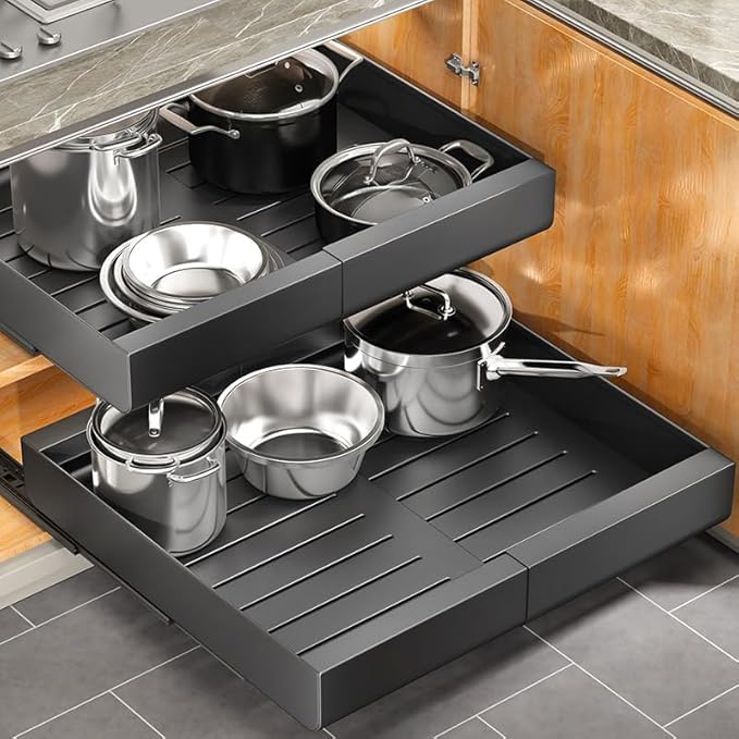 Pull out Cabinet Organizer, Expandable(12"-20") Heavy Duty Slide out Drawer Fixed with Adhesive Nano Film for Pots, Roll out Shelf Storage for Kitchen Base Cabinet Organization, Pantry, Bathroom by Kitstorack
