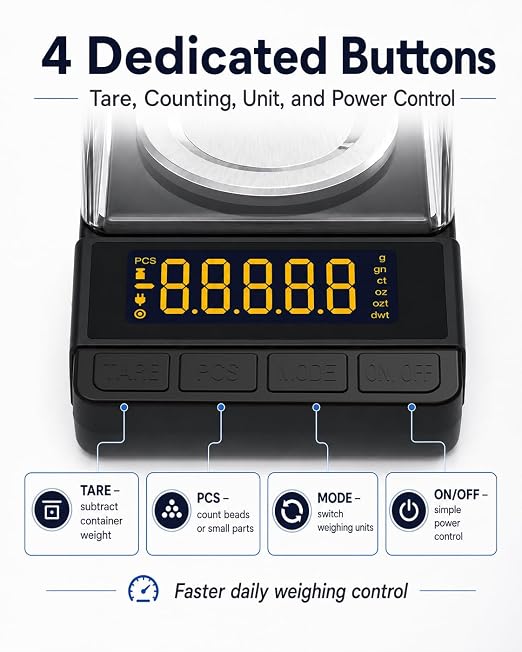 Digital Milligram Scale 50g/0.001g, Compact Mg Scale, 2 x 20g Weights | Black Powder Scale for Reloading, 6 Units, Tare, Counting, USB/Battery Powered, for Jewelry, Gold, and other micro items - Image 7