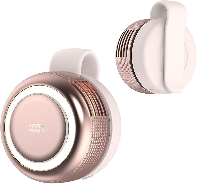 Portable Rechargeable Clip-On Fan with LED Light, 5-Speed Mini Bladeless Fan for Camping, Travel, Hiking, Hands-Free Personal Fan for Outdoor & Office, Summer Travel Gift (Pink) by SULVGO