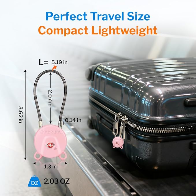 FORGE TSA Approved Luggage Locks, Keyed Alike TSA006 Dimple Key Travel Lock with Zinc Alloy Metal Body, Secure Cable Lock for Suitcase, Backpack, Gym Bags. 2 Pink Locks - Image 4