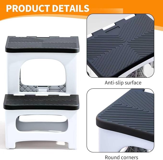 2 Step Stool Foldable, Non-Slip Steps, Folding Step Stool for Adults & Kids, Plastic Stool Pool Ladder, Collapsible Stools 2 Step Ladder for Kitchen Toilet Bedroom Office RV, Holds 330 lbs - Image 7