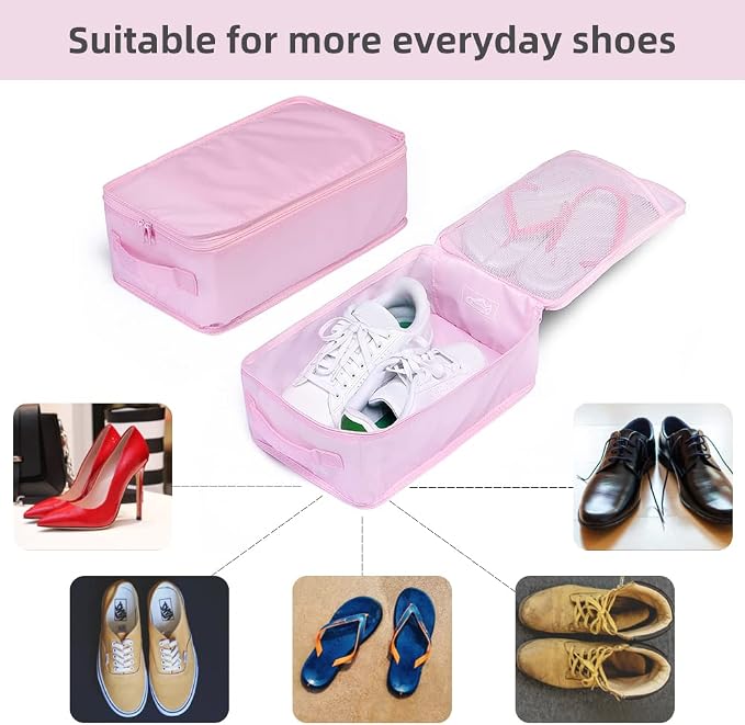 Travel Shoe Bags, Foldable Waterproof Shoe Pouches Organizer-Double Layer (4 Pink Shoe Bags) - Image 2