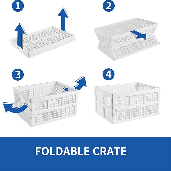 Aebeky 3-Pack Plastic Collapsible Storage Crates-30L,Foldable Plastic Crates for Storage (White) - Image 4