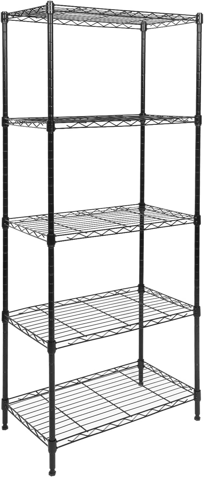 Whitmor 5 Tier Shelving Unit, Adjustable Storage Shelves with Wheels, Wire Shelving, 400 lbs Capacity per Shelf, Max 2000 lbs Total for Laundry, Garage, Plant, 21" L x 12" W x 54" H, Black by Whitmor