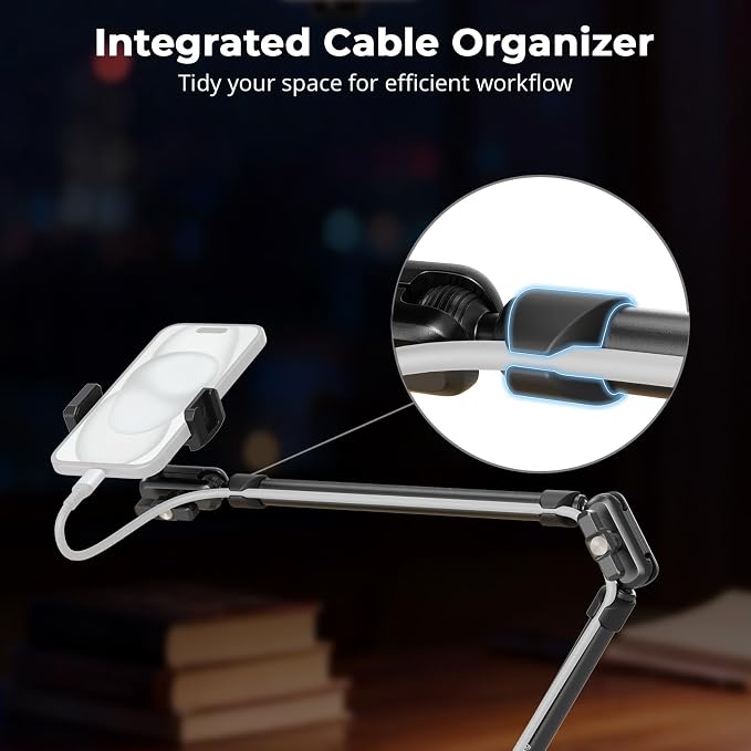 SmallRig 26" Magic Arm with Super Clamp, Overhead Phone Mount, Flexible Desk Camera Mount with 1/4" Screw and Cable Clip, Max Load 2.2lb, for iPhone, Action Camera, Video Light, Webcam, Mic - 5625 - Image 2