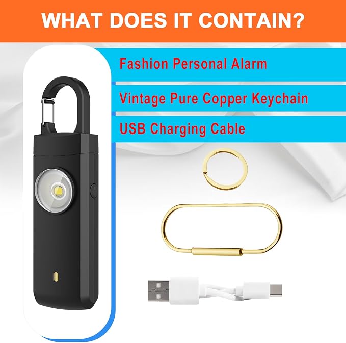 4Pcs Personal Safety Alarm,Rechargeable with Keychain and LED Strobe Light | USB C/Micro USB/L Easy Use and Portable, Compatible with iPhone 17/16/15/14/13/12/11/X/XR/XS/8/Android/Tablet (3.28FT) - Image 8