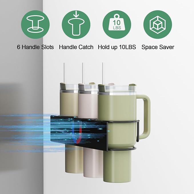 Magnetic Cup Holder for Fridge, Aufworld Tumbler Organizer with 8-Hook Rack, Fits 20/30/40 oz Stanley Cups, Accessory Storage with Lid & Straw Holder, Water Bottle Organizer for Kitchen Refrigerator - Image 2