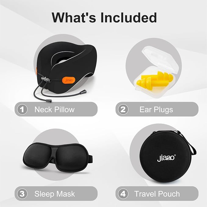 Ergonomic Travel Pillow,100% Memory Foam Travel Neck Pillow for Airplanes | 360° Neck & Chin Support Airplane Pillow For Long Flights,Airplane Travel Essentials With 3d Eye Mask, Earplugs,Carry Case - Image 9