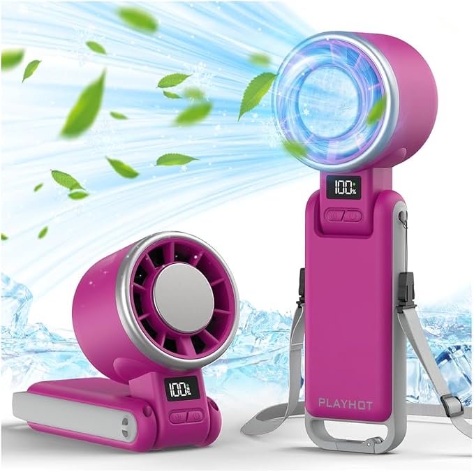 PlayHot Portable Handheld Cooling Fan, Travel Essentials, Gifts for Women | Instant Cooling, 10m/s Airflow, 5-Speed, 10H Max, USB-C Rechargeable, LED Display, 3-in-1 Foldable for Cruise, Beach Vacation by PlayHot-CoolSummer