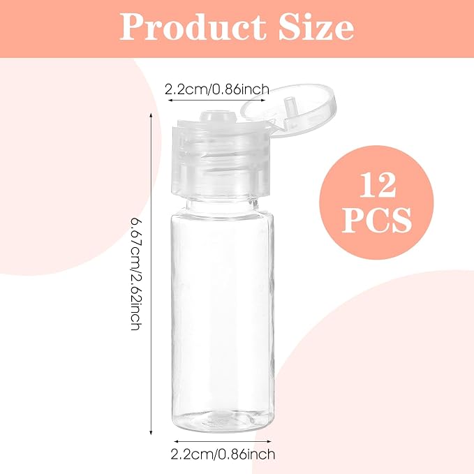 12 PCS Travel Size Empty Sample Containers with Flip Cap, 15ml/0.5oz Clear Plastic Mini Travel Bottles Make up Sample Containers Tiny Bottles for Emollient Water Shampoo Shower Gel Lotion - Image 2