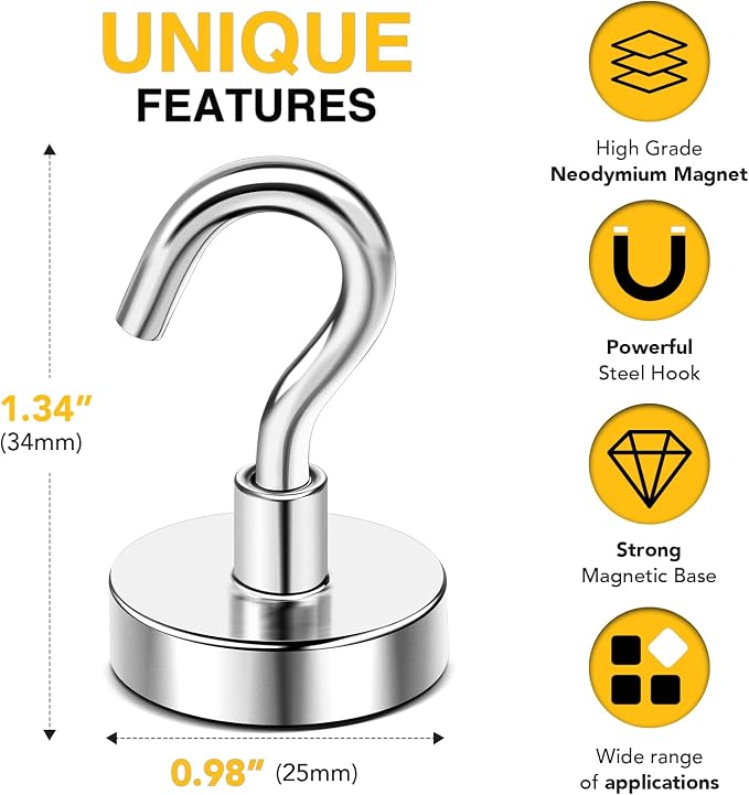 DIYMAG Magnetic Hooks 20pcs 85lbs Cruise Essentials 2026 Magnet Hook | Neodymium Heavy Duty Strong Magnets Hanging Ship Cabins Refrigerator Fridge Classroom Beach Vacation Kitchen Grills Home Tool - Image 2