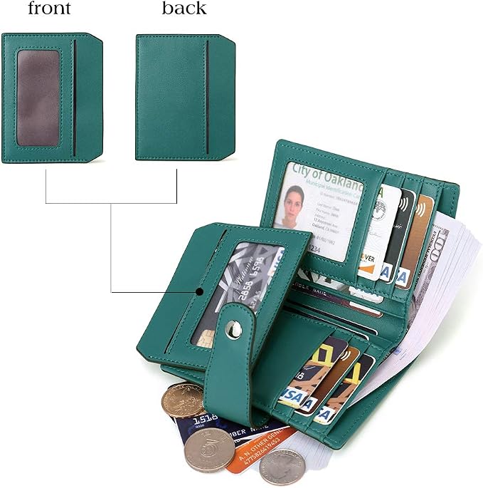 BOSTANTEN Leather Womens Wallet Small RFID Blocking Credit Card Holder | Removable ID Window, Zipper Coin Pocket, Bifold, Minimalist, Fits Small Purses, Daily Use, Ladies Gifts, Peacock Blue - Image 2