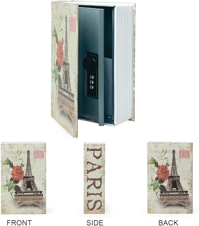 Diversion Book Safe Storage Box (9.5"×6"×2.2"), Dictionary Secret Safe Can with Security Combination Lock, Diversion Book Hidden Safe (Paris,Combination) - Image 2