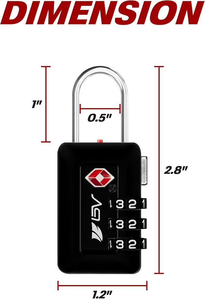 BV TSA Accepted Luggage Travel Lock, Set-Your-Own Combination Lock for School Gym Locker, Luggage Suitcase Baggage Locks, Filing Cabinets, Toolbox, Case (Black, 2 Pack) - Image 3