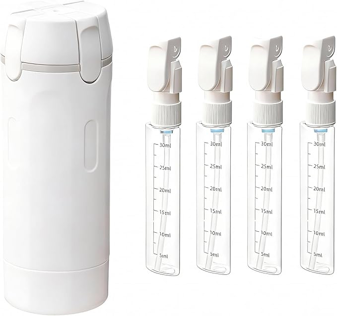 4 in 1 Travel Dispenser Bottle, Refillable Leak Proof Travel Size Bottles for Toiletries, Shampoo, Body Wash, Lotion, Conditioner (White, 16.5cmx5.5cm, 30ml x 4, Plastic) by DAOLUAN