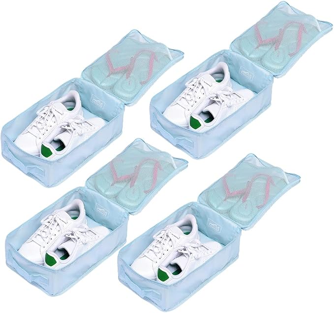 Travel Shoe Bags, Foldable Waterproof Shoe Pouches Organizer-Double Layer (4 Blue Shoe Bag) by JJ+POWER