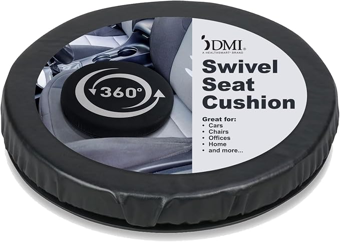 HealthSmart 360 Degree Swivel Seat Cushion, Chair Assist for Elderly, Swivel Seat Cushion for Car, Twisting Disc, Black Leather, 15 Inches in Diameter by HealthSmart