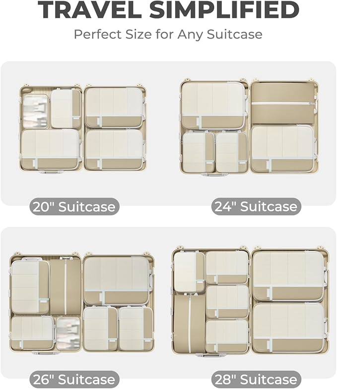 Percover Compression Packing Cubes for Travel, 10-Piece Structured Compression Organizer Set with Toiletry Bag, Laundry Bag & Shoe Bag for Carry-On & Checked Luggage, Camel - Image 7