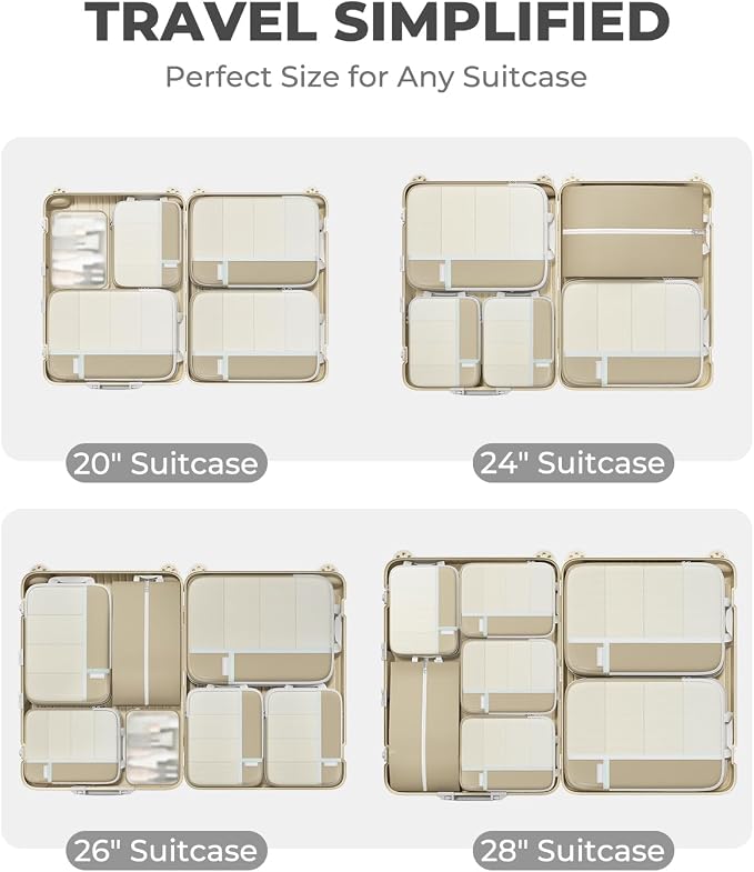 Percover Compression Packing Cubes for Travel, 6-Piece Structured Compression Organizer Set for Organized Packing & Carry-On Luggage, Camel - Image 5