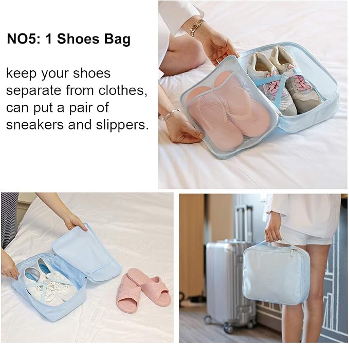 Packing Cubes for Travel, 8 Pcs Set | Luggage Organizers with Shoe Bag and Toiletry Bag, Classification and Storage, Save Storage Space and Luggage Packing Time - Image 4