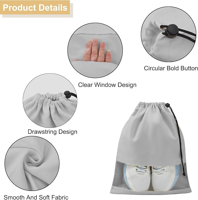 4 Pcs Shoe Bags for Travel with Clear TPU Window & Drawstring Closure | 13.8"x17.7" Fits Most Shoes, Dust Resistant, Washable & Reusable, Travel Shoe Storage Bags for Men & Women - Image 6