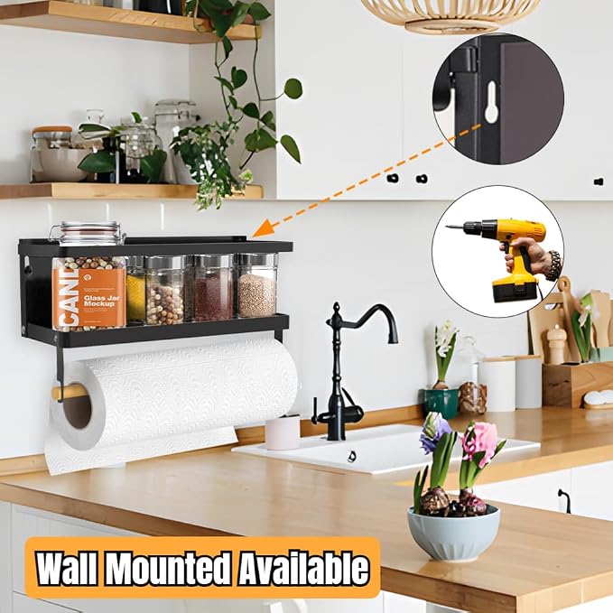 Magnetic Spice Rack for Refrigerator Magnetic Paper Towel Holder for Fridge Magnetic Shelf Magnetic Shelves 2 Hooks Fridge Magnet Organizer Spice Rack Seasoning Organizer Kitchen Storage - Image 4