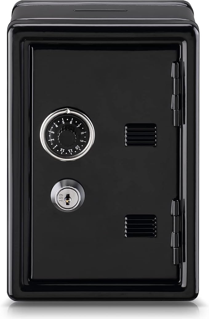 Younion Mini Money Safe and Cash Lock Box, 4.6"x 4.2"x 6.9" Black by Younion