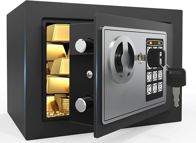 PATRON Small Safe Box for Money with Code and Keys，Solid Mini Safe for Kids with Digital Electronic Security Keypad for Home Office Hotel,Personal Money Safes for Cash,0.236 Cuft (Black) by Safeisourpromise%EF%BC%81
