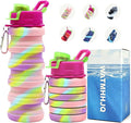 Silicone Collapsible Water Bottles, 16oz 500ml Portable Foldable Expandable Water Bottle Sports Cups, Leak Proof Reusable BPA Free, for Outdoor Activities Travel(Pink-B) by WATMHHJQ