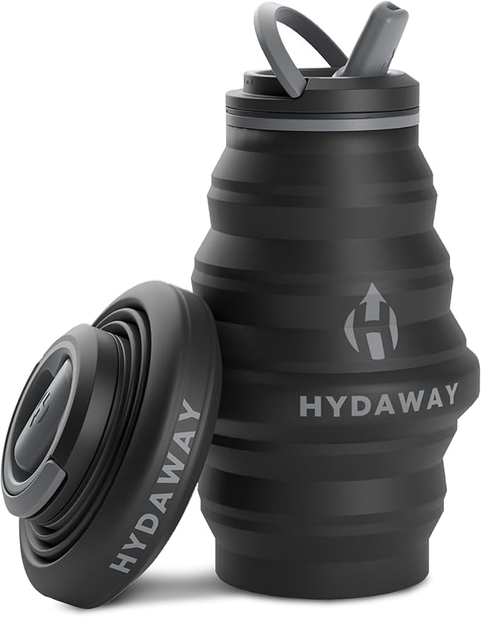 HYDAWAY 17oz Collapsible Water Bottle, Packable Leakproof for Travel | Travel-first design. Fold flat to 1.5 in for carry-ons, purses, seatbacks. Leakproof, BPA-free, dishwasher safe. by HYDAWAY