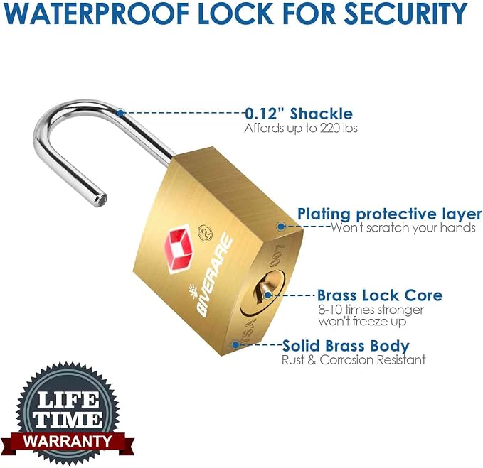 4 Pack TSA Approved Travel Luggage Locks with Keys, Solid Brass Copper Keyed Padlock, Small Locks for Suitcase, Backpack, Gym Locker, Jewelry Box, Gold-by GIVERARE - Image 4