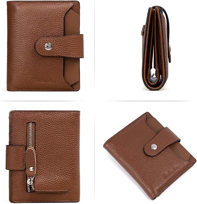BOSTANTEN Leather Womens Wallet Small RFID Blocking Credit Card Holder | Removable ID Window, Zipper Coin Pocket, Bifold, Minimalist, Fits Small Purses, Daily Use, Ladies Gifts, Brown - Image 6