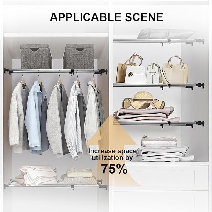 Expandable Closet Tension Shelf Rod Tension Shelves for Closet | Metal Storage Rack Cabinet Organizer DIY Divider Separator Shelves for Wardrobe Cupboard Kitchen Bathroom, Black 19.69-31.5IN - Image 3