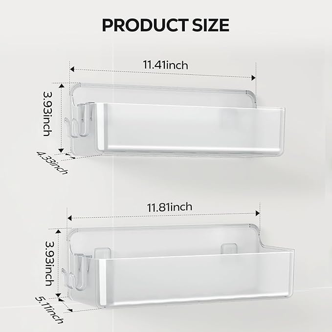 Nieifi Adhesive Shower Shelves, Clear, 2 Pieces | Rustproof ABS, Large Capacity, Removable Design, Easy-Clean, No Drilling Shower Organizer for Bathroom Storage & Home Decor - Image 2