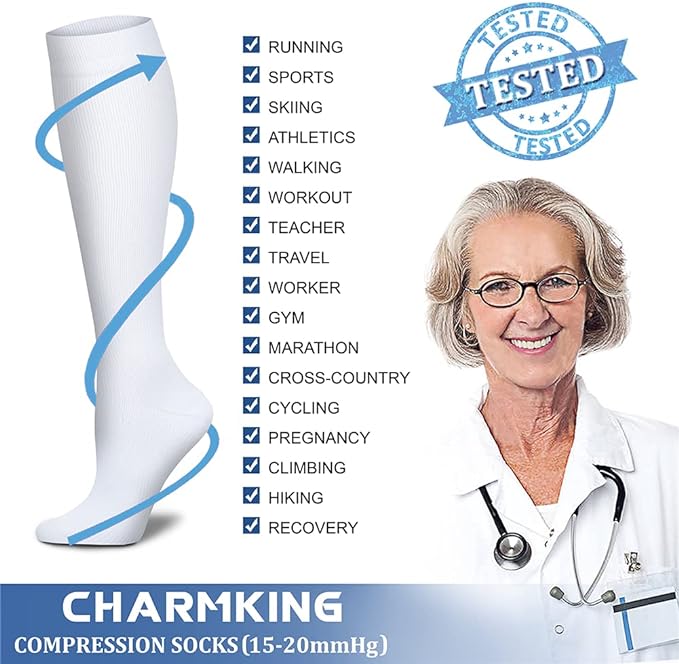 CHARMKING Compression Socks for Women & Men Circulation (8 Pairs) 15-20 mmHg Best Calf Socks Support for Athletic Cycling - Image 5
