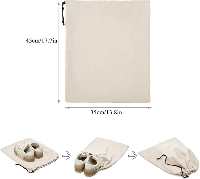 4 Pcs Travel Shoe Bags for Packing with Drawstring,17.7" x 13.8",Beige | Dust Resistant,Machine Washable & Reusable Storage Pouch,Drawstring Closure,Travel Essentials for Women & Men - Image 2