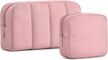 2 Pcs Makeup Bag Travel Toiletry Bag for Women Puffy Padded Cosmetic Pouch Purse Wide-open Makeup Organizer Case Travel Essentials by oscaurt