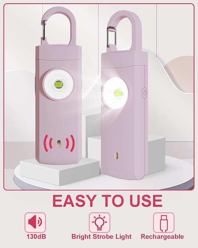 Rechargeable Personal Safety Alarm for Women, 130dB Loud Siren & Strobe | Low Battery Notice, USB C Charging, Keychain Alarm - Image 2