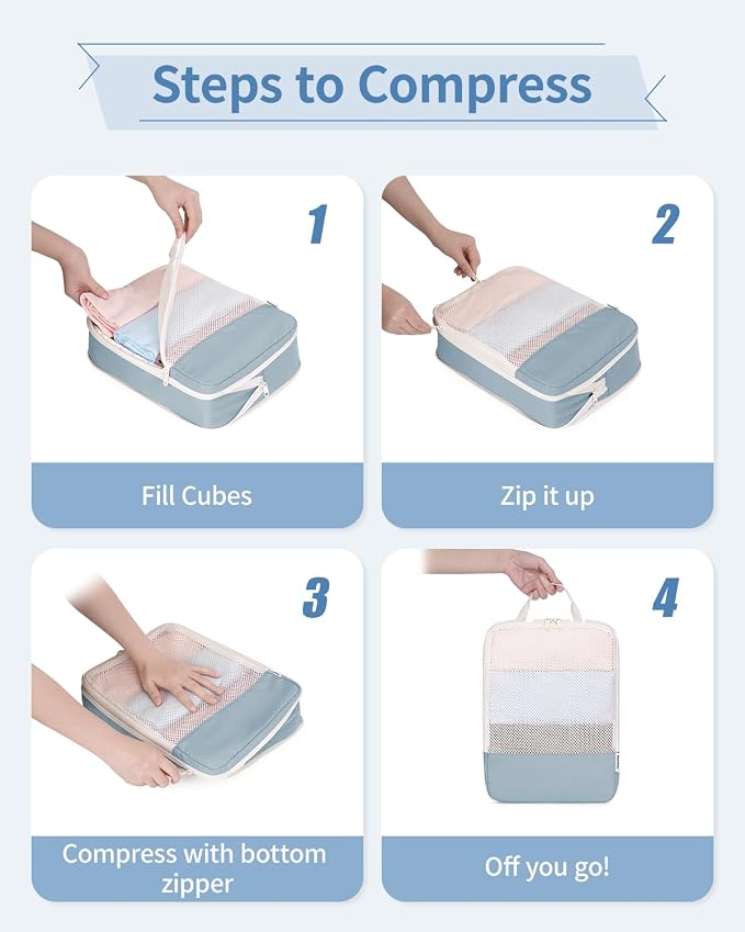 Narwey 6 Set Compression Packing Cubes for Travel Women Men, Travel Cubes for Carry On Suitcase, Durable Compression Luggage Organizer Bags - Image 5