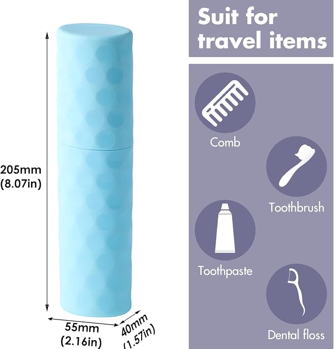 2Pcs Travel Toothbrush Case, Portable Couple Travel Toothbrush Holder with Dot,Toothpaste Container for Home, Travel, Business, Camping, School, 8.1x2.2x1.6 (Purple+Blue) - Image 3