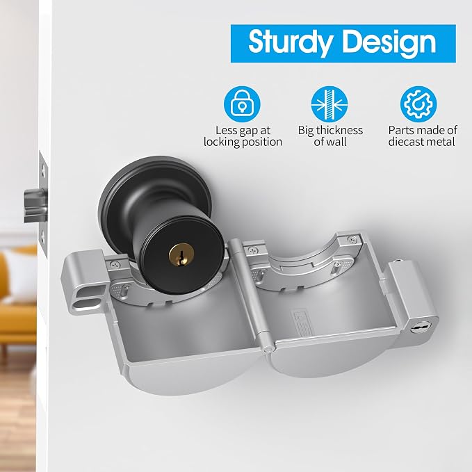 AST Adjustable Door Knob Cover with High Security Cylinder and 3 Brass Keys | Childproof Door Knob Cover with Lock, Lockout to Doorknob. Safety Cover for Faucet, Valve, Spigot. Prevent Access to Keyhole - Image 4