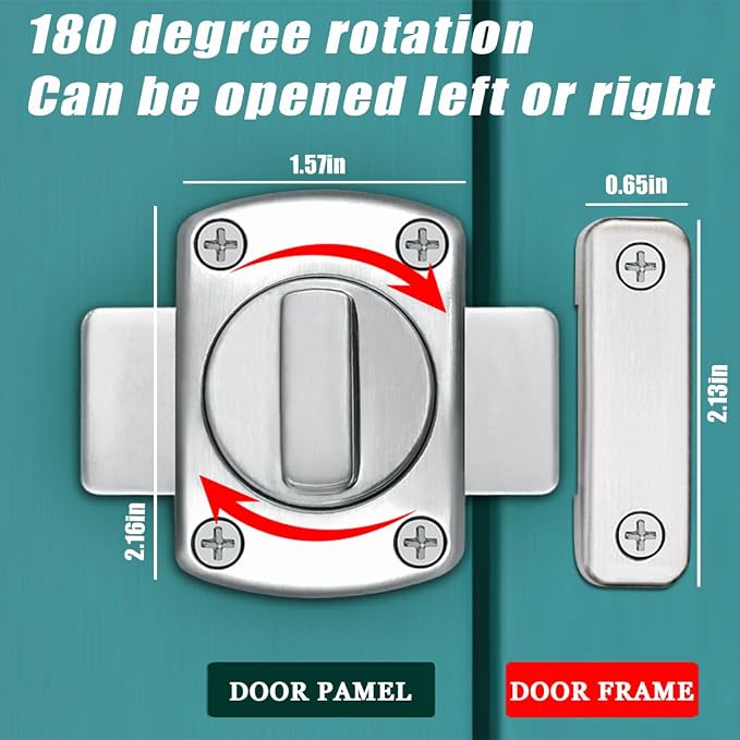 Bathroom Stall Door Latch Inner Door Reinforcement Lock | Night Latches Anti-Prying, Zinc Alloy, French Door Locks, Single-Direction Swing Door - Image 5
