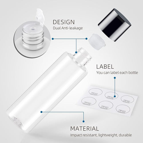 150ML/5OZ Travel Size Toiletries, 6 Pack Travel Size Containers | Double Leak Proof & Refillable Plastic Travel Bottles for Shampoo, Lotion, Body Wash with 6pcs Labels (Clear) - Image 2