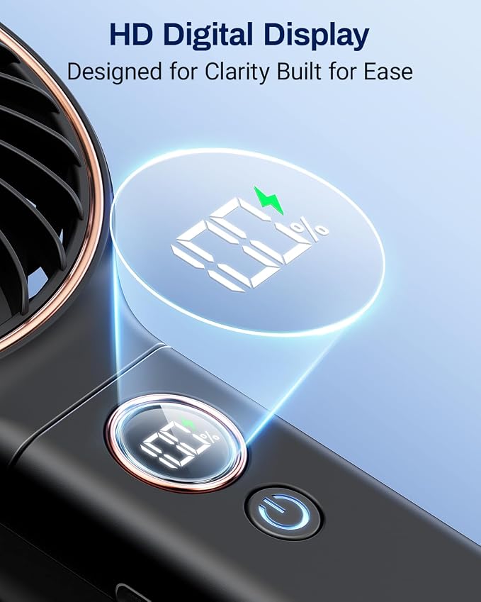 SWEETFULL Handheld Portable Fan, 5000mAh Rechargeable Battery, 6 Speed Wind, LED Digital Display, Foldable Electric Personal Mini Travel Fan with Backup Power, Summer Essentials Gifts for Women Girl - Image 4