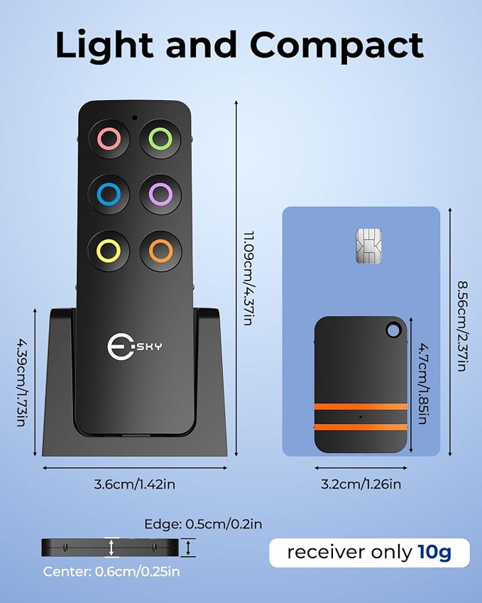 Esky 2 Transmitters and 6 Slim Receivers Key Finder with Sound 85dB | Remote Item Finder Locator Wallet Tracker Key Finders Beeper Tags for Finding Wallets Keys,Phone, Glasses, Pet Gifts for Men - Image 2